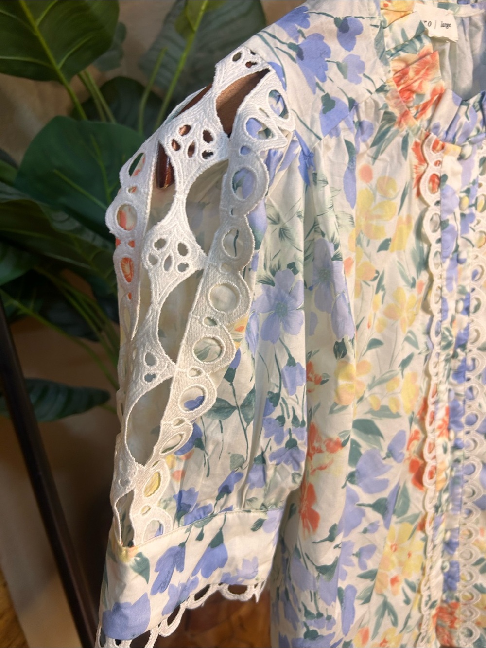 Entro floral cotton puff sleeves blouse size large 100% cotton - Picture 3 of 5